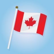Abstract tilted Canada flag icon on blue gradient background