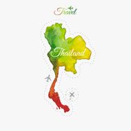 Travel around the world Thailand Watercolor map