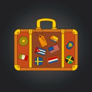 Vector vintage suitcase with stickers