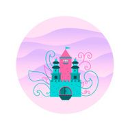 fairy tale castle on a background of hills