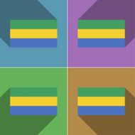Flags Gabon Set of colors flat design and long shadows
