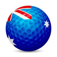 Golf ball with flag of Australia isolated on white