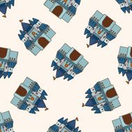 castle cartoon seamless pattern background N25