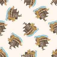 pirate ship cartoon seamless pattern background N3