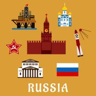 Russian flat travel icons and symbols