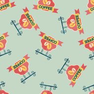 Coffee shop signs flat icon eps10 seamless pattern background