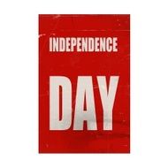 Independence day white stamp text on red background N3