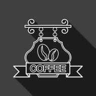 Coffee shop signs flat icon with long shadow line