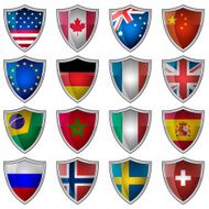 Set of glossy badges or labels with flags popular countries