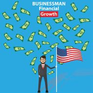 American and businessman on blue background clean vector