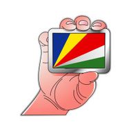 hand holding Seychelles flag