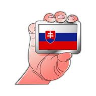 hand holding Slovakia flag