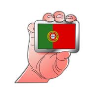 hand holding Portugal flag