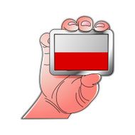 hand holding Poland flag