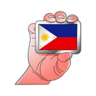 hand holding Philippines flag