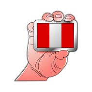 hand holding Peru flag
