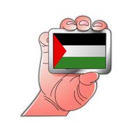 hand holding Palestine flag