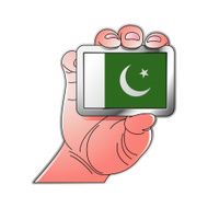 hand holding Pakistan flag