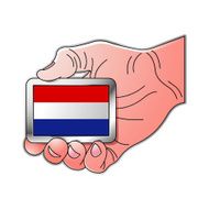 hand holding Netherlands flag