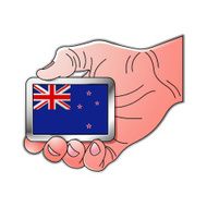 hand holding New Zealand flag