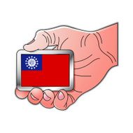 hand holding Myanmar flag