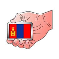 hand holding Mongolia flag