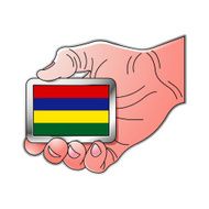hand holding Mauritius flag