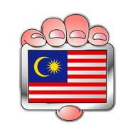 hand holding Malaysia flag