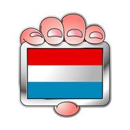 hand holding Luxemburg flag