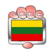 hand holding Lithuania flag