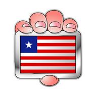 hand holding Liberia flag
