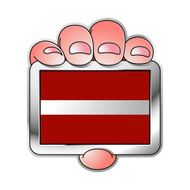 hand holding Latvia flag