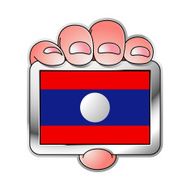 hand holding Laos flag