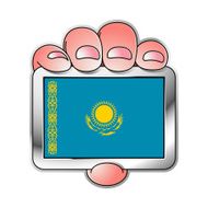 hand holding Kazakhstan flag