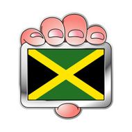hand holding Jamaica flag