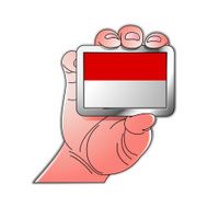 hand holding Indonesia flag