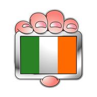 hand holding Ireland flag