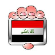 hand holding Iraq flag