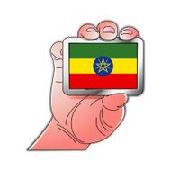 hand holding Ethiopia flag