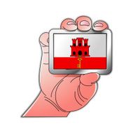 hand holding Gibraltar flag