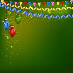 Green festive background with serpentine Christmas toys