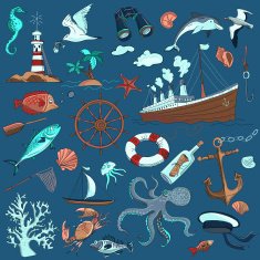 colored hand-drawn elements of marine theme