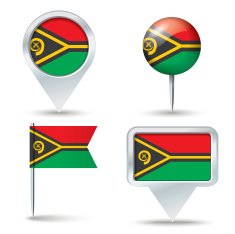 Map pins with flag of Vanuatu