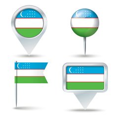 Map pins with flag of Uzbekistan