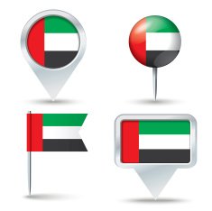 Map pins with flag of United Arab Emirates