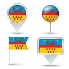 Map pins with flag of Transylvania