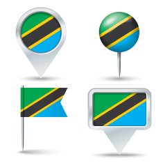 Map pins with flag of Tanzania