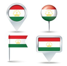 Map pins with flag of Tajikistan