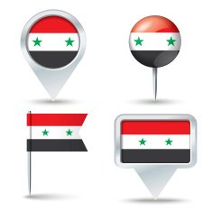 Map pins with flag of Syria