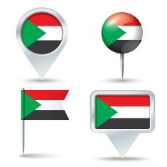Map pins with flag of Sudan